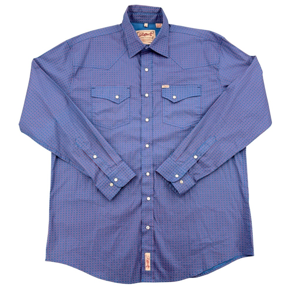 Rafter C Cowboy Collection Blue Geometric Western Peral Snap Button Shirt Men XL
